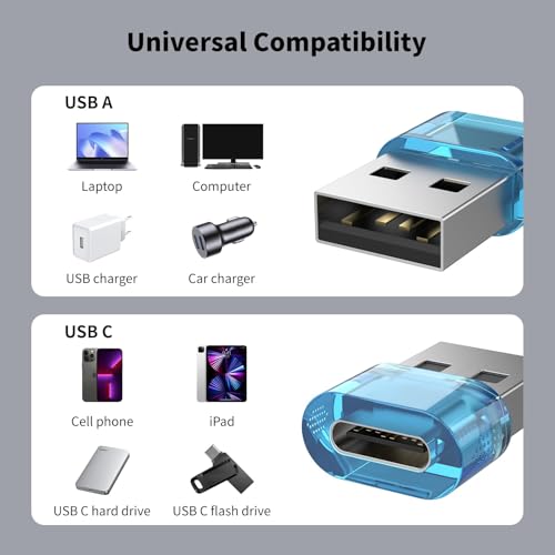 10 Packs USB Male to USB-C Adapter ,A to C Super Fast Charging Transfer and OTG Function, A to USB-C Adapter Compatible with iPhone15/16/17 Plus Pro Max/iPad Pro Air 4 Mini 6 Almost USB Devices - color: Blue, size: 10PCS