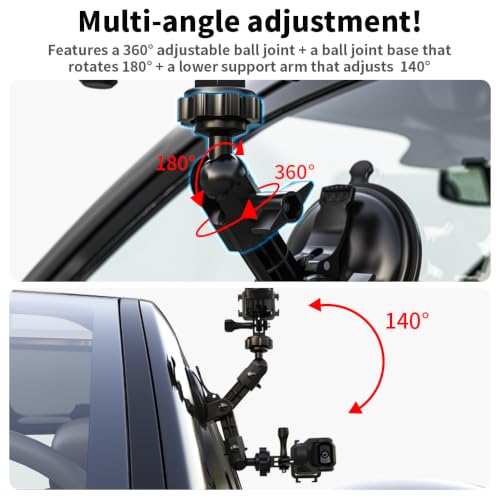 DJI OSMO Pocket 4/3 Suction Cup Mount, Car Windshield Window Dash Holder with Expansion Adapter Compatible with DJI OSMO Pocket 4/3, Insta360 X5 X4, GoPro Hero 13 12 11 10 9, Action 5 Pro 4 and More