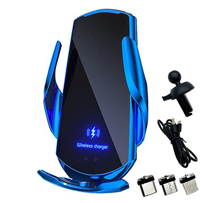 Wireless Car Charger Automotive Electric Induction 15W Wireless Charger Car Vent Mount Bracket Fast Charging Auto-Clamping Car Phone Holder Mount Air Vent Phone Holder (Blue) - color: Blue