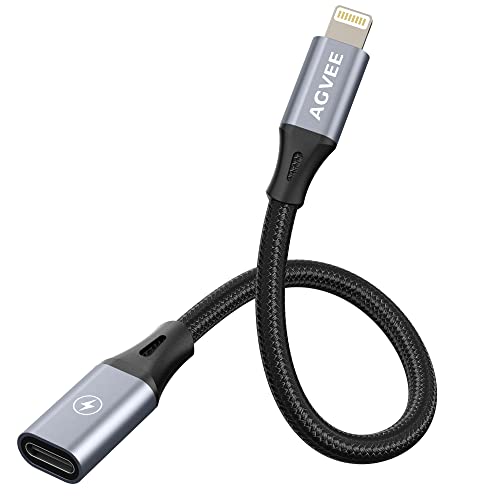 AGVEE 2 Pack 4 Inch USB-C Female to Lightning Male 30W Charging Adapter - color: Dark Gray, size: 4 Inch+4 Inch