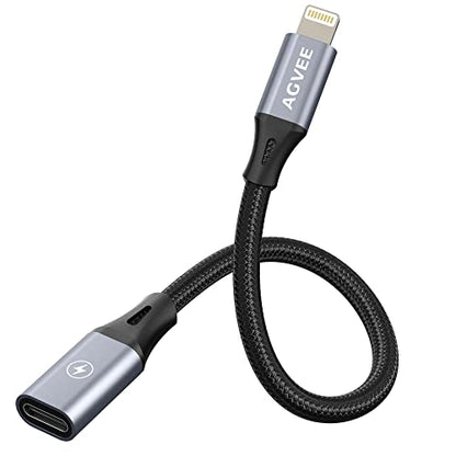 AGVEE 2 Pack 4 Inch USB-C Female to Lightning Male 30W Charging Adapter - color: Dark Gray, size: 4 Inch+4 Inch
