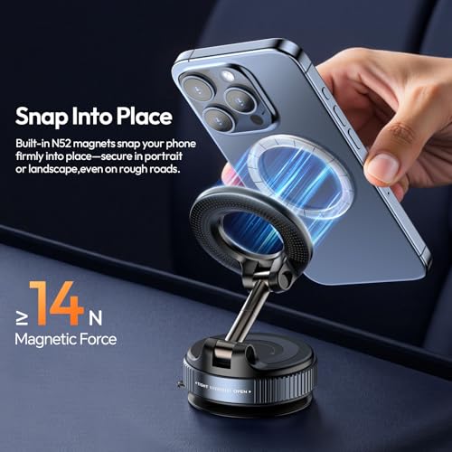 ULANZI Vacuum Suction Cup Phone Mount, 360° Rotatable Magnetic Phone Holder with Adhesive Pad, ≥14N Magnet for Car Kitchen Gym, Car Truck Accessories for iPhone 17 16 Vehicle Mounts