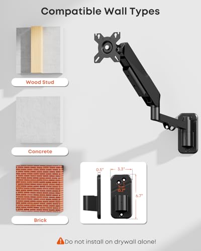 Heavy Duty Single Monitor Arm Wall Mount fits 27-45 Inch Flat/Ultrawide - size: 27 - 45 Inch, style: Single Arm