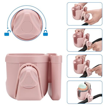 Accmor Stroller Cup Holder with Phone Holder, Bike Cup Holder, Universal Cup Holder for Uppababy Nuna Strollers, 2-in-1 Drinks Holder for Walker, Wheelchair, Scooter - color: All Light Pink & All Light Pink
