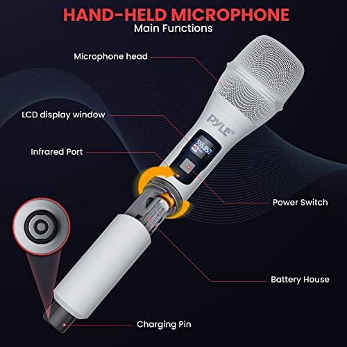 Pyle UHF Wireless Microphone System – Bluetooth Receiver with 2 Rechargeable Handheld Mics, 1200mAh Batteries, Clear Sound for Karaoke, Classroom, Office & Business Use - style: Wireless-Set of 2 Mics