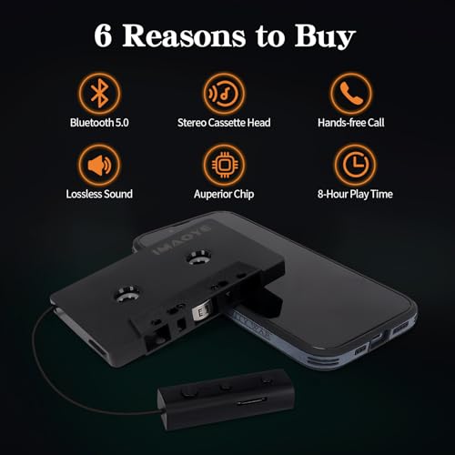 Bluetooth 5.1 Car Audio Stereo Cassette Vehicle Tape Converter Cassette Work While Charging Support TF Card