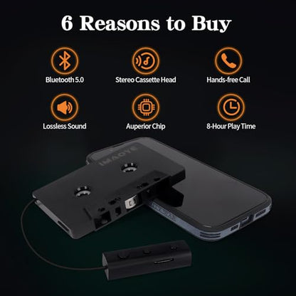 Bluetooth 5.1 Car Audio Stereo Cassette Vehicle Tape Converter Cassette Work While Charging Support TF Card