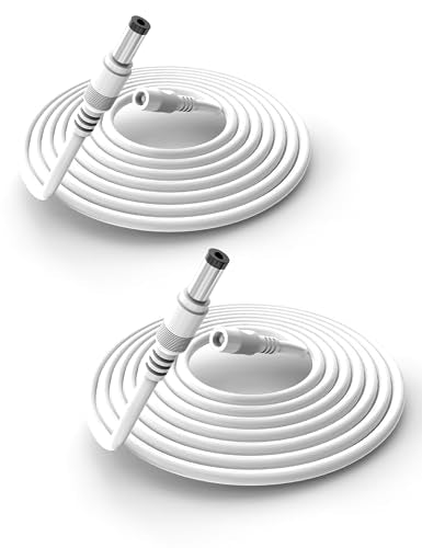 Tonton 2 Pack 10FT 3M DC Power Extension Cable 5.5 mm x 2.1 mm 5521 Male to Female 12V DC Adapter Cord Compatible with CCTV Security IP Camera,Survelliance DVR Standalone,LED Strip,Monitors(White) - color: White, size: 10 ft (2 Pack)