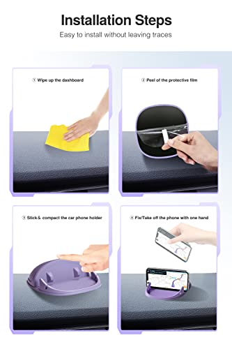 Loncaster Car Phone Holder, Black & Purple Car Phone Mount Silicone Car Pad Mat for Various Dashboards, Slip Free Phone Stand Compatible with iPhone, Samsung, Android, GPS Devices and More