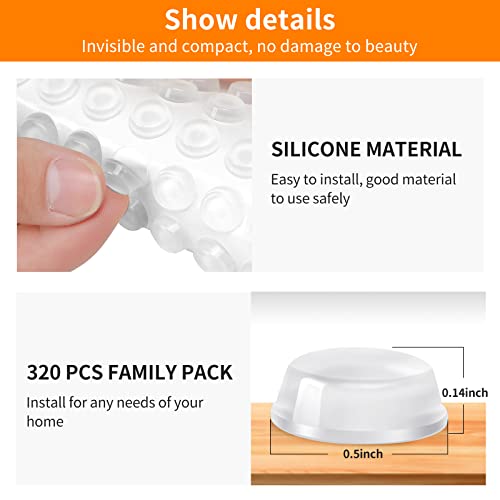 CHUNZEXI 320 PCS Cabinet Door Bumpers Clear Self Adhesive- Rubber Door Stoppers for Cabinets and Drawers (Pack of 3) - size: 320 PCS ½" (Pack of 3)