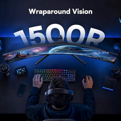 49 Inch Curved Ultrawide Monitor, DQHD 5K, 165Hz | 32:9 1500R VA Display, 1ms MPRT, G-Sync & FreeSync, HDR400, 127% sRGB, Adjustable Stand, HDMI & DP, VESA, Gaming & Creating - size: 49 inch
