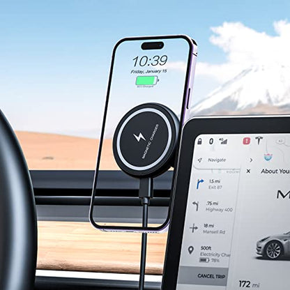 Fast Charging Wireless Car Charger Mount, Magnetic Foldable Car Phone Holder for Tesla Model 3/Y Designed for MagSafe Compatible with iPhone 12/13/14 Series - color: Wireless Charge Version