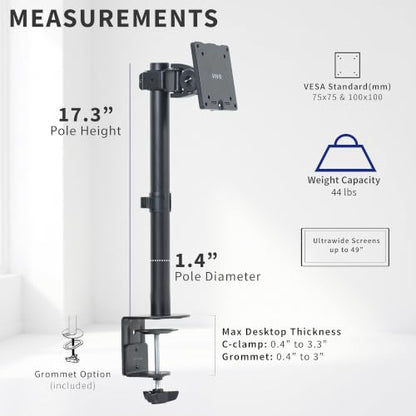VIVO Clamp-on Single Ultra Wide Monitor Desk Mount, Low Profile Heavy Duty Adjustable Stand for 1 Ultrawide Screen up to 49 inches, 44 lbs Capacity, Black, STAND-V100C - size: up to 49" screens, style: Standard