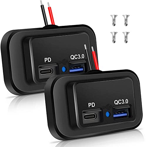 2PCS 12V/24V RV USB Outlet 48W, Dual PD3.0 Type-C (USB C) & Quick Charge QC3.0 USB-A Port Panel Wall Mount Automotive Car Socket Charger Power Adapter for RV Marine Boat ATV Motorcycle Truck Bus - size: 2