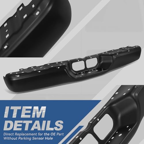 Auto Dynasty Rear Step Bumper Compatible with 2000-2006 Toyota Tundra, Non Parking Sensor Holes, Primered Black - color: Black Bumper Only