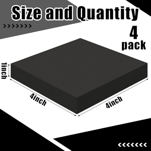4 Pcs 1" Thick Foam Padding Sheet with Adhesive Backing Closed Cell - color: Black, size: 1 Inch Thick, 4 x 4 Inches