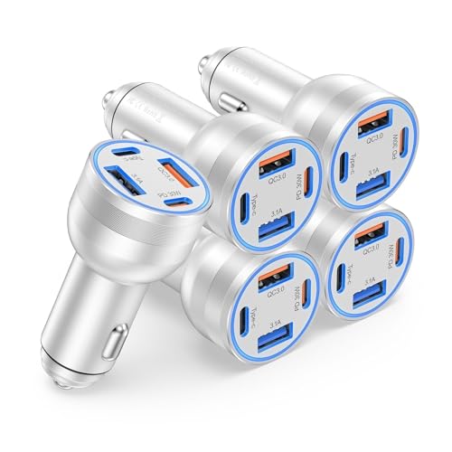 USB C Car Charger,5Pack 4-Port 65W Fast Charging Cigarette Lighter Adapter - color: Silver, size: 5 Pack
