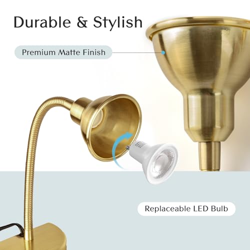 Solfres Patented Innovative Design Headboard Reading Light. No Drilling Golden Book Light for Bedtime Reading. Dimmable LED Book Reading Lamp with Bulb. Movable & Flexible, Gold - color: Gold, size: M