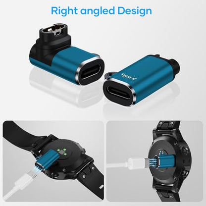 Charger Adapter for Garmin Watch 4-Pack,USB C to Garmin Charging Data Cable Adapter for Forerunner 55/165/970/570/945,Cirqa Smart Band,Vivoactive 6 5 4S,Fenix 9 Pro 8 7 6,Venu 4/3/3S,Epix Pro 2, Blue - color: BLUE
