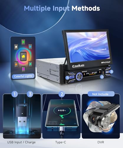Single Din Car Stereo Touch Screen Flip Out Wireless Carplay Android Auto, 7 Inch Car Radio 1 Din with Bluetooth 5.1 FM Radio Mirror Link EQ/TF/USB/AUX Rear View Camera Steering Wheel Control - style: Electric Retractable Screen with Carplay
