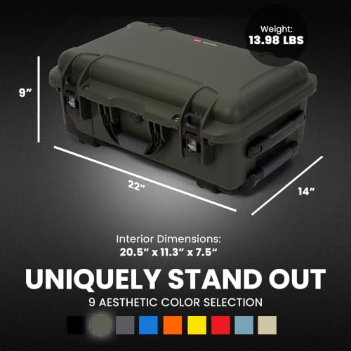 NANUK 935 Hard Case with Cubed Foam for Camera & Lenses – Waterproof Protective Equipment Case with Wheels, 22” x 14” x 9” – Dustproof and Impact Resistant, Carry-On Approved for Most Airlines – Olive - color: Olive, style: Cubed Foam
