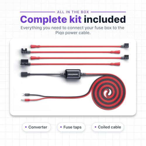 Nextbase Piqo Pro Install Hardwire Kit - Easy to Install, Enables Smart Parking, Battery Voltage Protection, LED Light, 12/24V Car Accessories, 1m Hard Wiring Kit Compatible with Nextbase Piqo Only - style: Hardwired Kit (Piqo)
