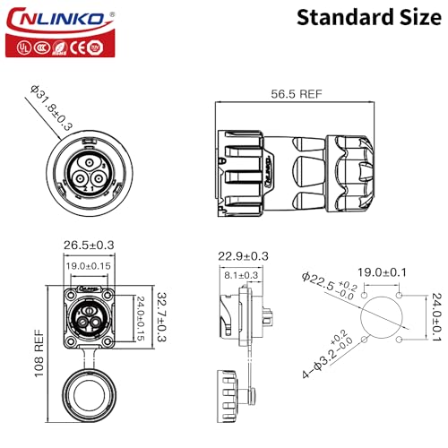 CNLINKO YM-20 3 PIN Waterproof Connector, IP68 Circular Connector, Quick Plugging Aviation Connector, PBT Plastic Shell Solder Connector M20 Male -Female Flange Socket (3 PIN) - size: 3-Pin, style: Solder-Assembly
