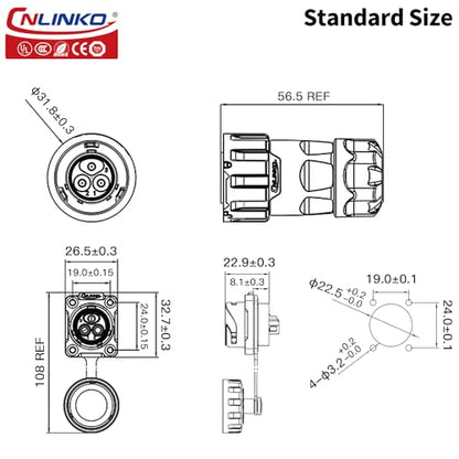 CNLINKO YM-20 3 PIN Waterproof Connector, IP68 Circular Connector, Quick Plugging Aviation Connector, PBT Plastic Shell Solder Connector M20 Male -Female Flange Socket (3 PIN) - size: 3-Pin, style: Solder-Assembly