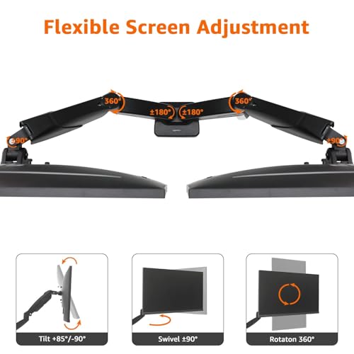 Amazon Basics Gas Spring Dual Monitor Arm Desk Mount, Adjustable Tension, Fits 15–27 Inch Monitors, Supports 4.4–15.4 lbs Each Arm, VESA 75x75/100x100, Black - size: Dual, style: GasSpringMonitor