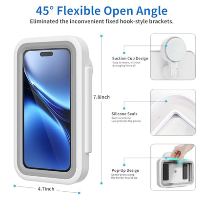 Shower Phone Holder Suction Waterproof-480 Rotation, High Sensitivity Suction Cup Mount for Easy Movement, Phone Stand Case Mount for Bathtub Kitchen Mirror Suitable for All 4-7 inch Phones.