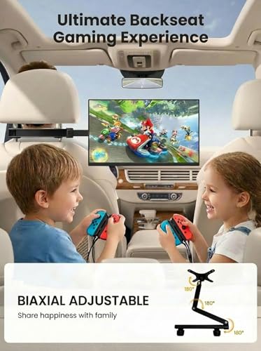Heavy Duty Metal Car Headrest Mount for 15.6‘’ Portable Monitor, 2-in-1 VESA&Clip Stand for 4.7-20" Screen, Backseat Gaming Holder Compatible with Switch, iPad, iPhone, Stable Road Trip Stand for Kids