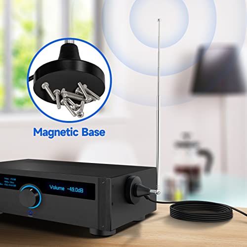 Bingfu Strong Magnetic Base FM Radio Antenna Telecopic for Pioneer Onkyo Yamaha Marantz Sherwood Indoor Digital HD FM Radio Bluetooth Home Stereo Receiver AV Audio Video Home Theater Tuner