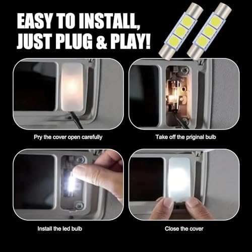 10 PCS T6 5050 Car LED Sun Visor Lights, 28MM 12V 300LM Super Bright Waterproof Vehicle Reading Light Bulb Replacement, Universal Automotive Roof Light Accessories (White Light) - color: White Light