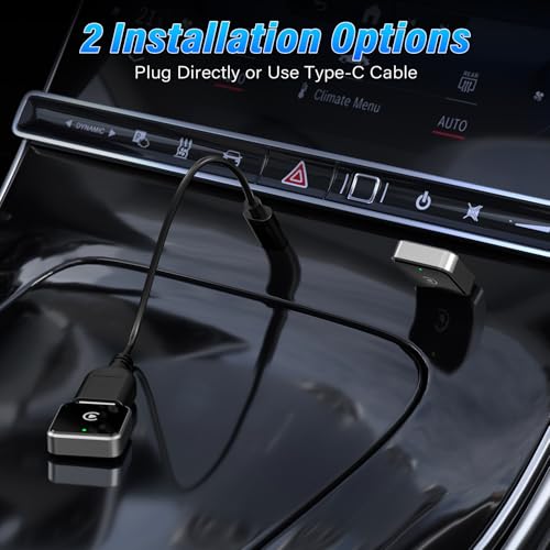 Wireless CarPlay Adapter for iPhone, Converts Factory Wired CarPlay to Wireless, 5 GHz Plug-and-Play Dongle, USB-A and USB-C, iOS 10+