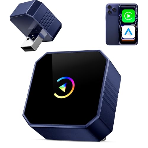 Wireless CarPlay Adapter for iPhone＆Android, 2026 Upgraded Car Play Mini Wired to Wireless Adapter for CarPlay ＆Android Auto Plug and Play Stable Connection & No Latency for iPhone iOS 10+ Blue