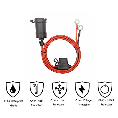 Cigarette Lighter Socket to Ring Terminal Cable - 4FT Car Female Cigarette Lighter Plug to Ring Terminal Harness 2 Pin Quick Connect Disconnect 12v 24v Ring Eyelet Terminals Assembly 15A Fuse (4FT) - size: 4FT