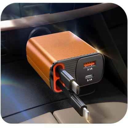 Retractable Car Charger, 85W Car Accessories USB C Fast Charger Adapter - color: Orange