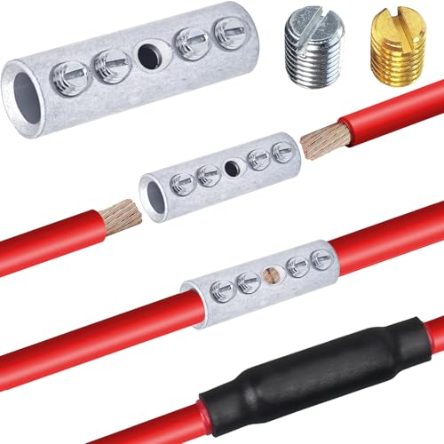 12-10 Gauge Wire Butt Connectors 10 PCS Tinned Brass Mechanical Butt Splice Connectors Kit 12-10 AWG Mechanical Repair Splice Kit Splice Screw Sleeves 10 PCS Mechanical Splices & 3:1 Heat Shrinks - color: Tinned Brass