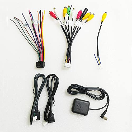 for Android Car Radio Stereo Power Cable RCA Video Audio CAM in Adapter USB Cables GPS Antenna Aftermarket Android Radio Accessory Harness Kit Set 16pin Test Power on Cable - style: Radio Accessories Set with 16PIN Cable