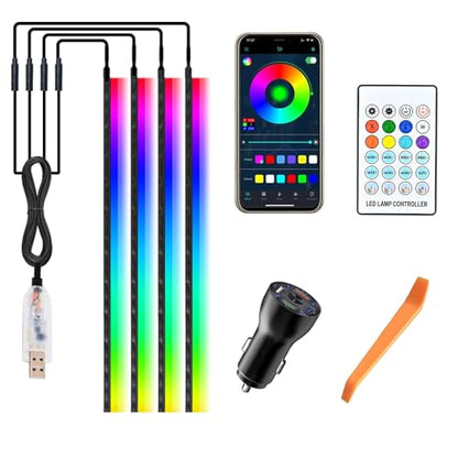 Car SUV Door Frame Ambient Light Lighting, Car Door Ambient Lights LED RGB, Automotive Auto Interior USB Neon Accent Lights Strip Accessories, App Remote Control Music Sync, Acrylic, 4 Pack*11.48ft