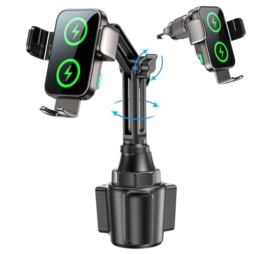 Dual Coil 15W Cup Phone Holder Mount, 2 in 1 Wireless Car Charger Auto-Clamping Fast Charging Vent Phone Holders for Your Car for iPhone 17 16 15 14 13 12 11, Samsung S25 S24 S23 S22 S21 S20