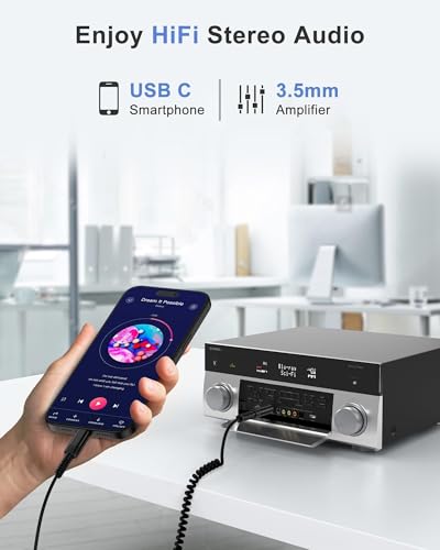 Coiled USB C to 3.5mm Audio Aux Jack Cable for iPhone, Car Play Aux Cord