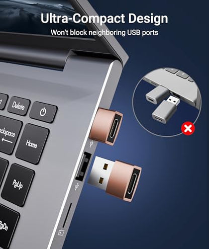 Syntech USB C to USB Adapter 3-Pack, Female to Male Converter, Aluminum - color: Rose Gold