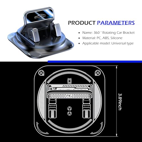 Shakas 360 Degree Rotation Dashboard Phone Holder, Non-Slip One-Hand Operation Navigation Bracket, Self-Adhesive Washable Horizontal and Vertical Placement Holder, for Most Cars (Black)