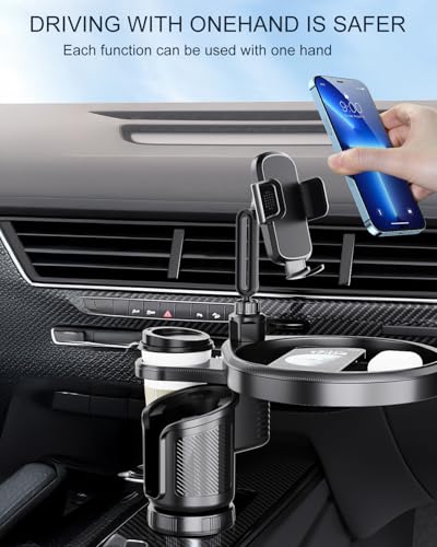4-in-1 Upgrade Car Cup Holder Tray- Expandable Car Food Table Tray | Multifunctional Detachable Car Tray with Phone Holder | Adjustable Cup Holder for Car Road Trip Essentials
