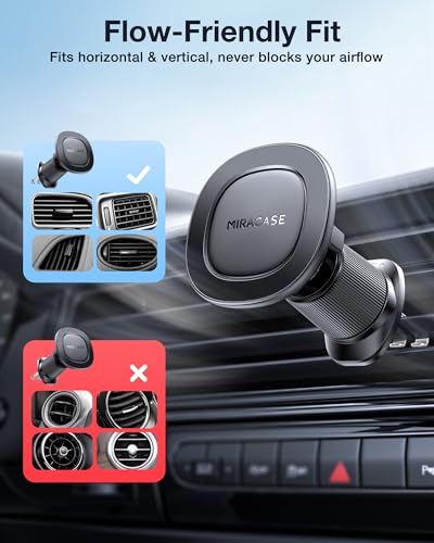 Miracase for MagSafe Car Mount with Metal Hook Clip, Magnetic Phone Holders for Car Phone Holder, Compatible with Garmin GPS Fit iPhone Android and All Smartphones, Matte Black