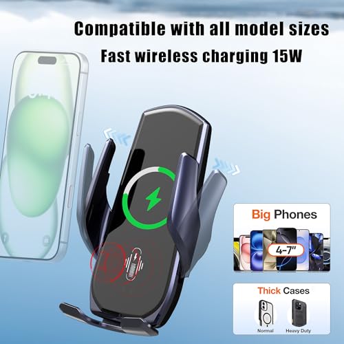 Car Phone Mount for Toyota Tacoma 2016–2023, Smart Auto-Clamping on Custom Dashboard Base, 15W Wireless Fast Charging, 360° Adjustable, Without Blocking Airflow, Toyota Tacoma Essential Accessories - size: for Toyota Tacoma | 2016-2023