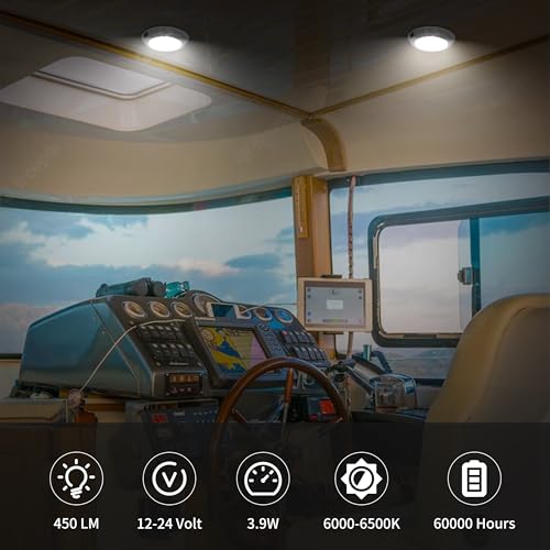 RVZONE 12V Marine Dome Light, 5.5" Stainless Steel LED Boat Cabin Light - size: 5.5 Inch White base/White Light