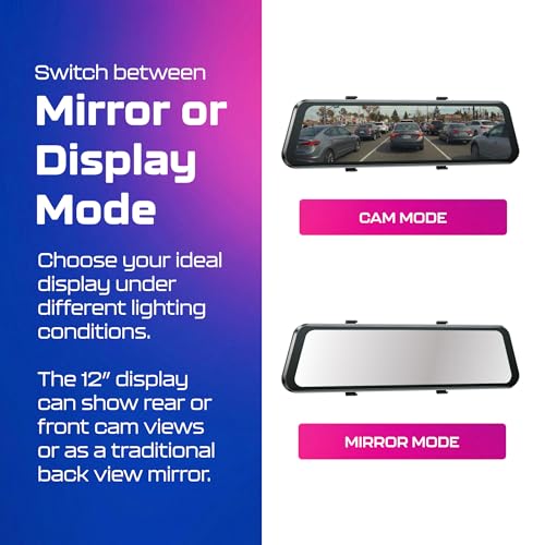 AZDOME PG17 2CH Mirror Dash Cam 4K - 12" Touch Screen - 24H Parking Mode - Mirror Dash Cam - Minimize Blind Spots - Built-in GPS & WiFi - Reverse Assist - Supports Voice Command