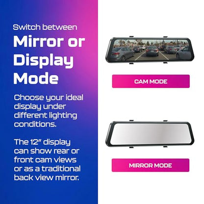 AZDOME PG17 2CH Mirror Dash Cam 4K - 12" Touch Screen - 24H Parking Mode - Mirror Dash Cam - Minimize Blind Spots - Built-in GPS & WiFi - Reverse Assist - Supports Voice Command